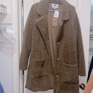 Long brown fuzzy Sherpa coat